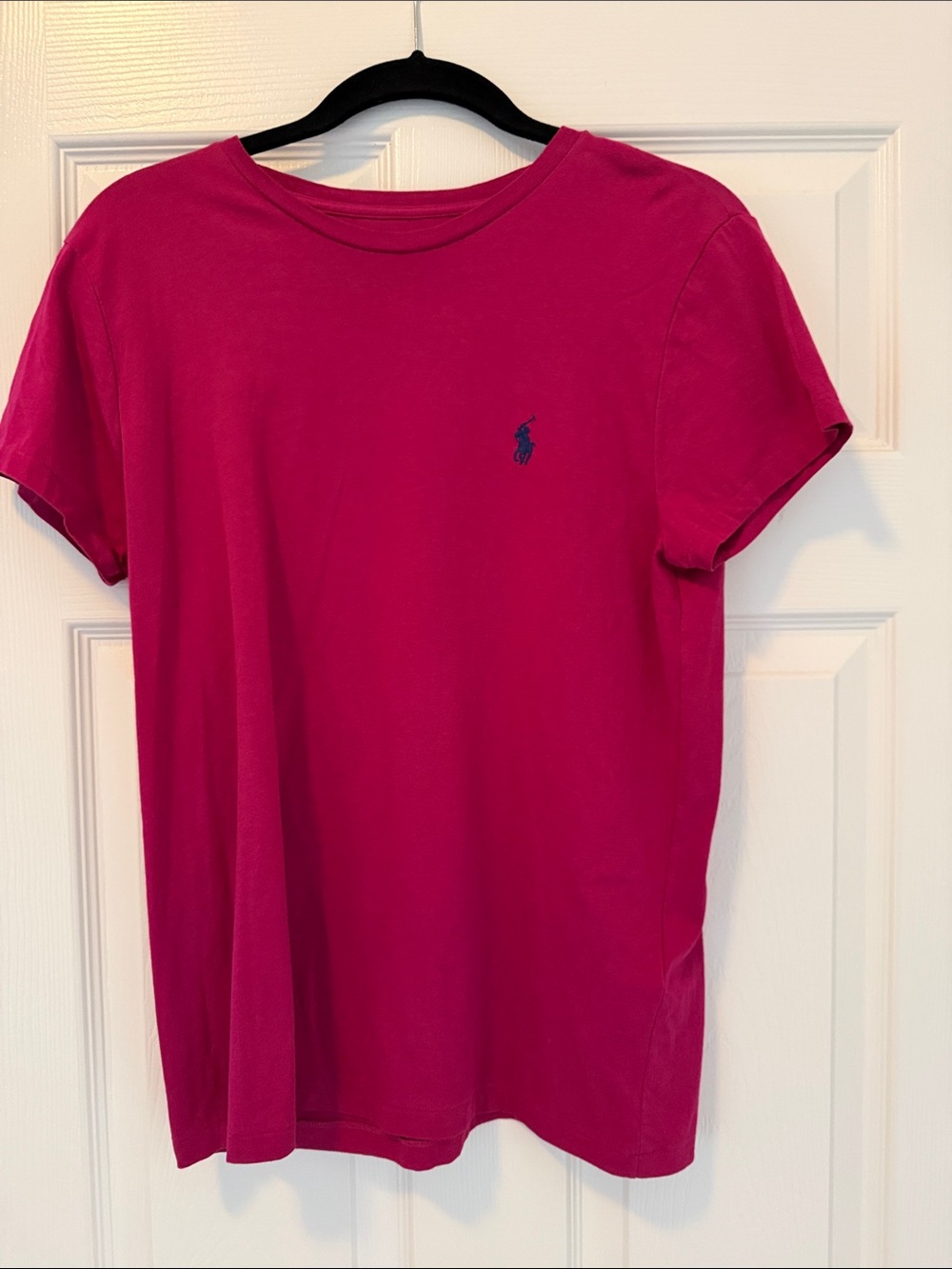 Polo by Ralph Lauren Short-Sleeve Crewneck Tee in Bright Magenta with Navy Logo